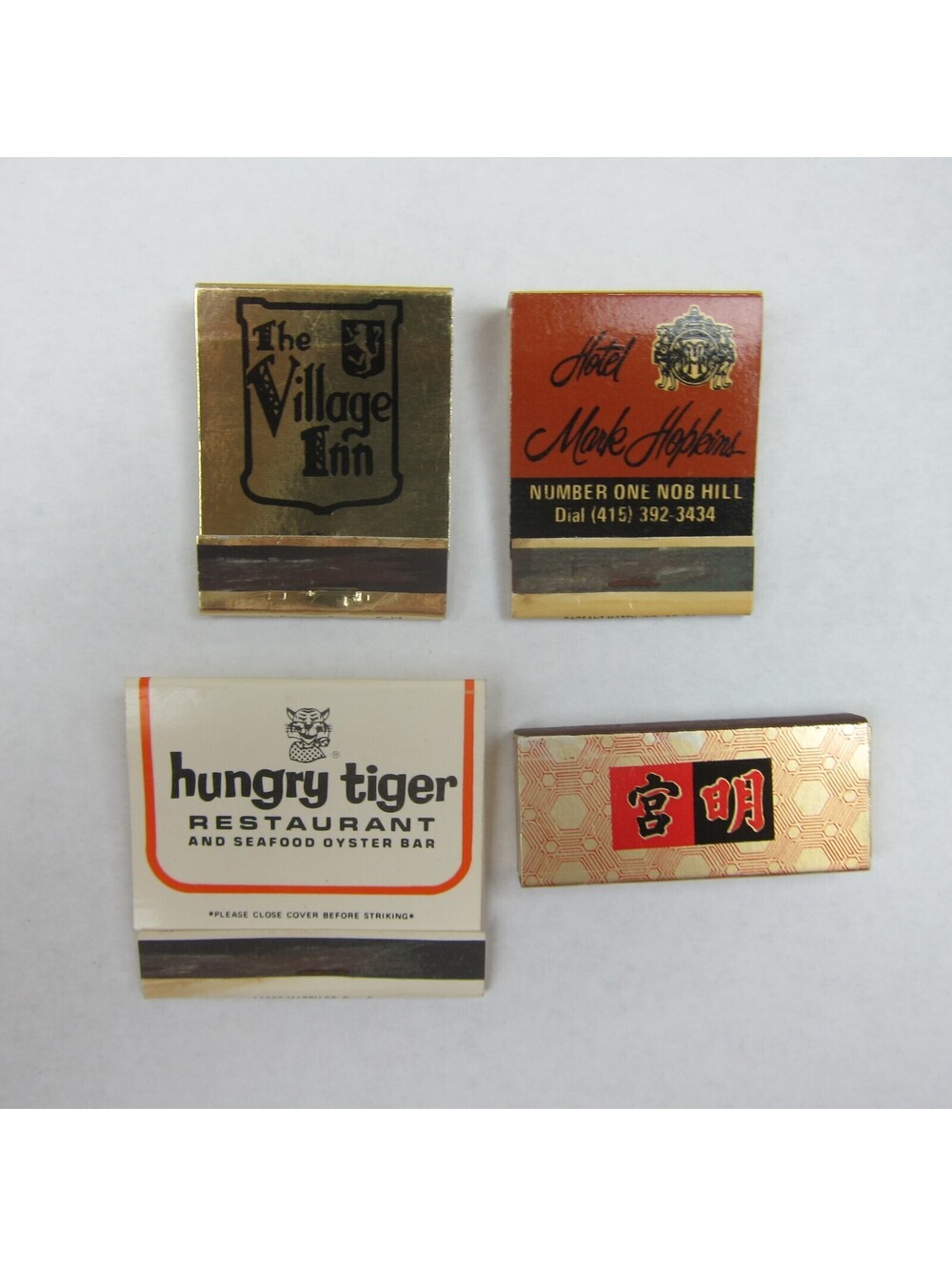4 Matchbook Covers California Village Inn Hotel Mark Hopkins Hungry Tiger Ming's
